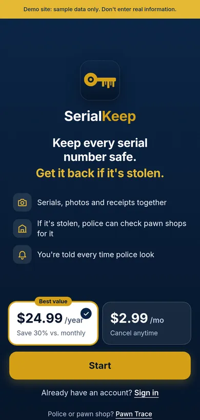 SerialKeep on a phone